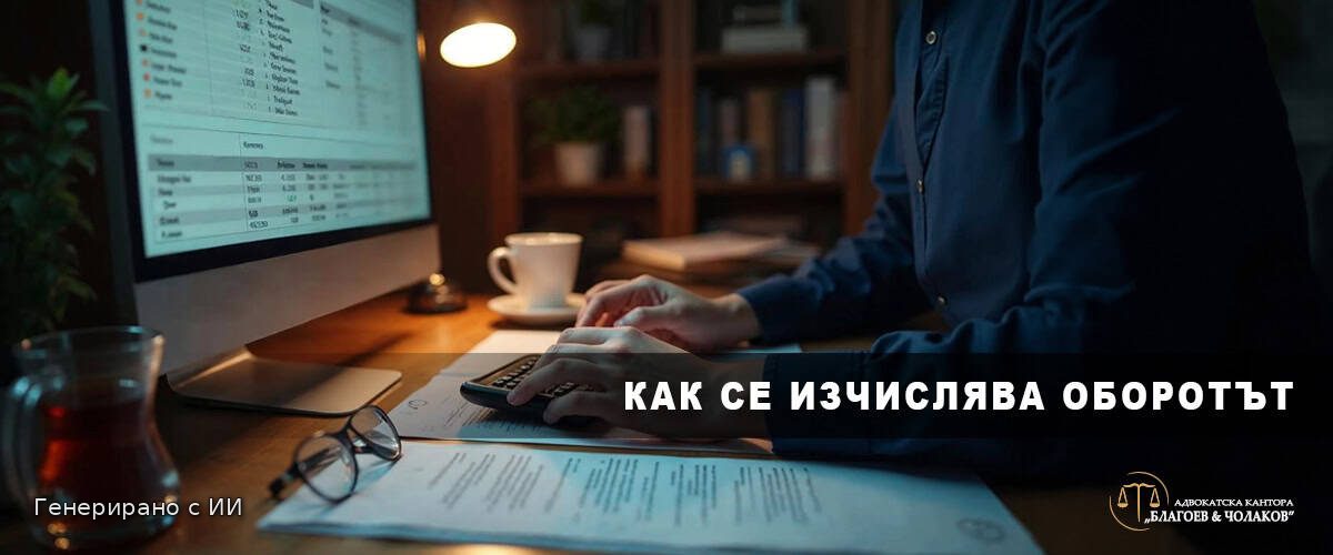 Счетоводител изчислява облагаем оборот за регистрация по ДДС - spreadsheet и калкулатор в офис
