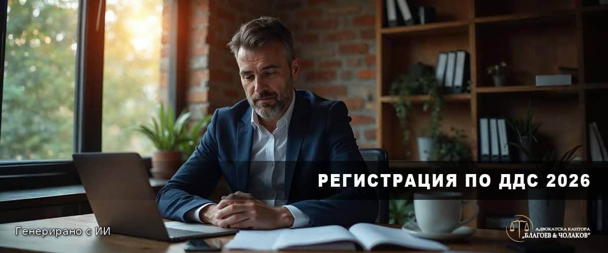 Регистрация по ДДС 2026 - предприемач преглежда документи и данъчна информация в офис