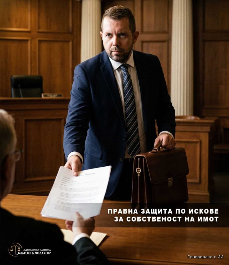 адвокат недвижими имоти София представя доказателства по иск за собственост пред съдия в съдебна зала