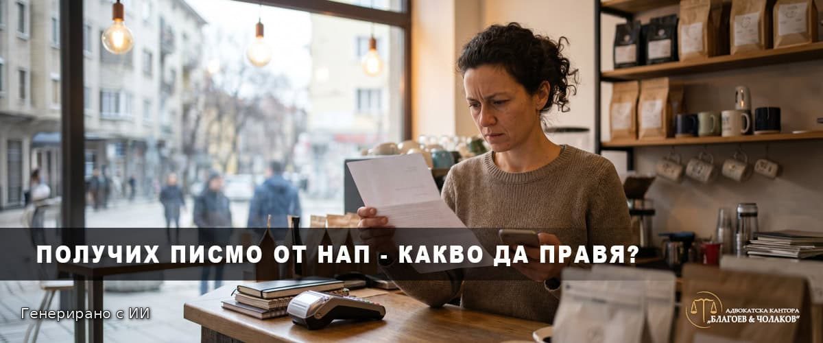 Жена-предприемач от София разглежда писмо от НАП за данъчна ревизия в своето кафене