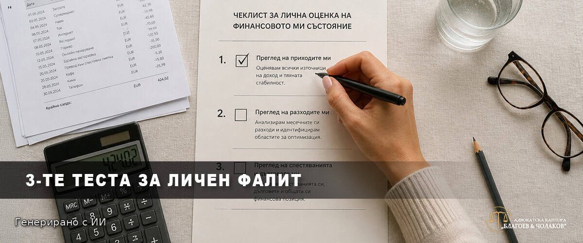 Чек-лист с трите теста за условия за личен фалит на физическо лице по ЗНФЛ